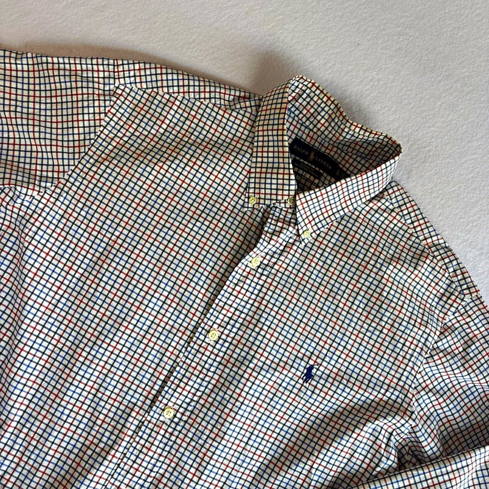 Ralph Lauren Mens XL Classic Fit Cotton Stretch Long Sleeve Tattersall Button-Up
